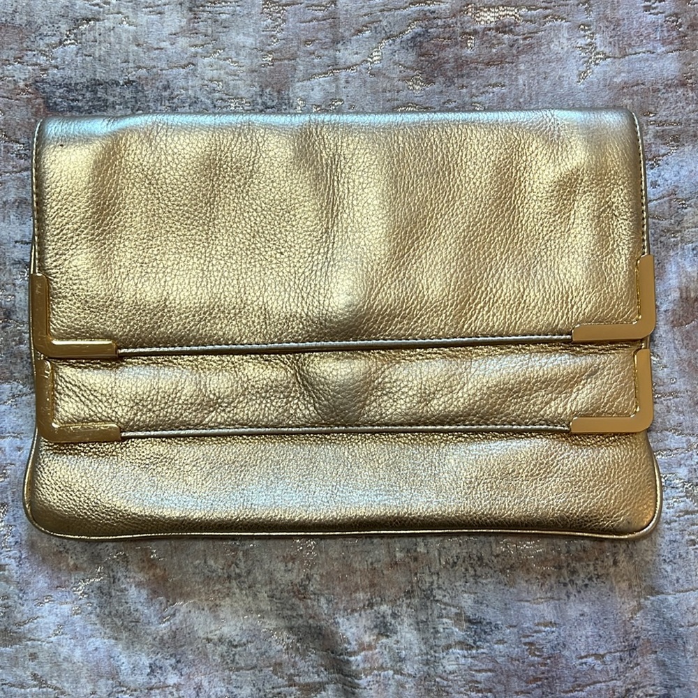 Michael Kors gold leather clutch with gold hardware